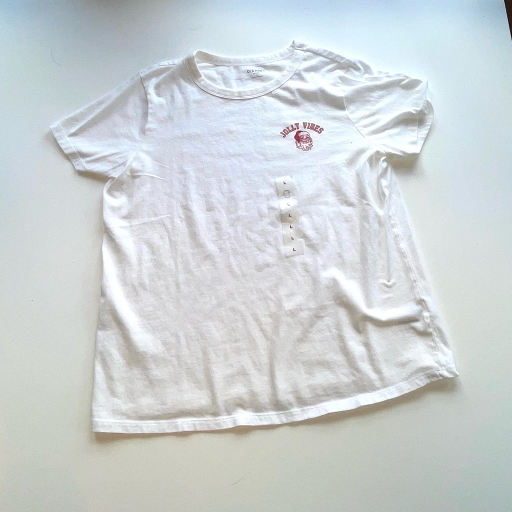 Old Navy Womens Tee Short Sleeve Top "Jolly Vibes" Santa Size Large